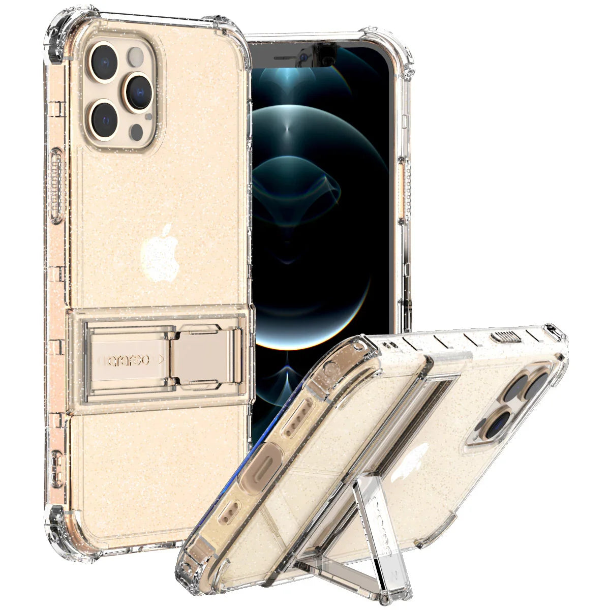 Araree Mach Stand Case For iPhone 12 Pro Max - Glitter Clear - Tashqila Araree Mach Stand Case For iPhone 12 Pro Max - Glitter Clear - Tashqila
